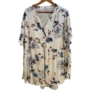 Unbranded White Floral Button Front Babydoll Tunic Top Women’s 26W Soft Stretchy